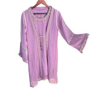 India lavender organza Anarkali kurta tunic vest set intricate embroidery lace
